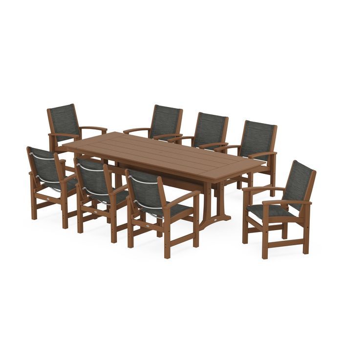 Coastal 9-Piece Farmhouse Dining Set with Trestle Legs