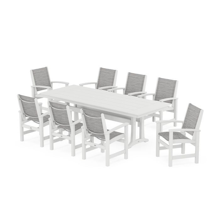 Coastal 9-Piece Farmhouse Dining Set with Trestle Legs