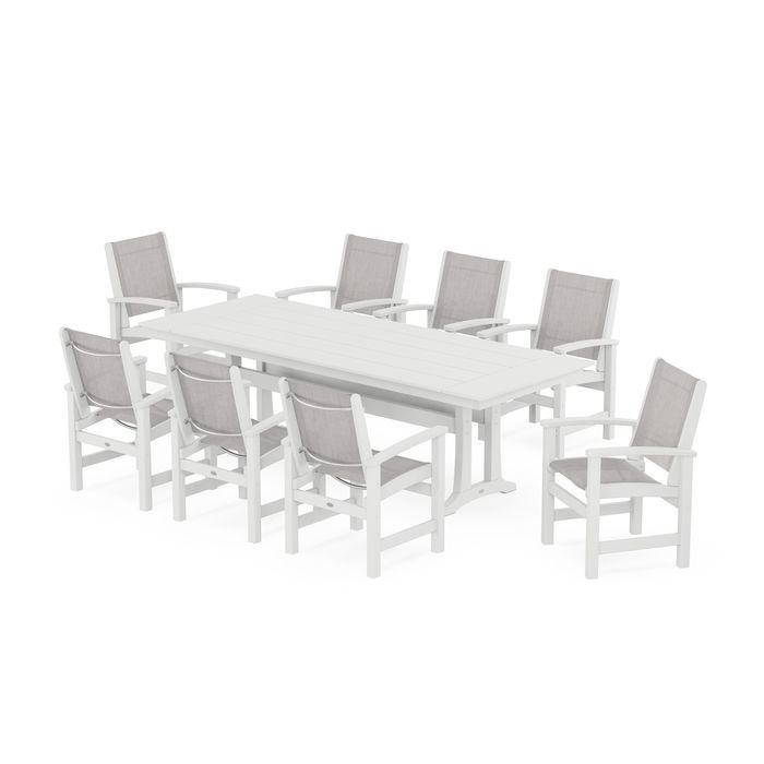 Coastal 9-Piece Farmhouse Dining Set with Trestle Legs