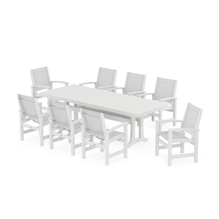 Coastal 9-Piece Farmhouse Dining Set with Trestle Legs