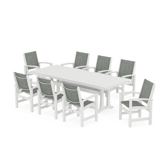 Coastal 9-Piece Farmhouse Dining Set with Trestle Legs