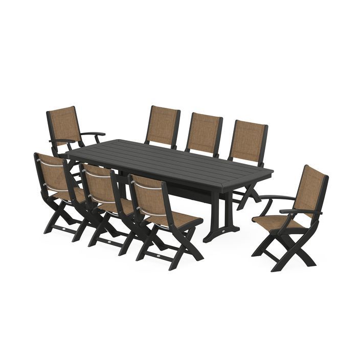 Coastal Folding 9-Piece Dining Set with Trestle Legs