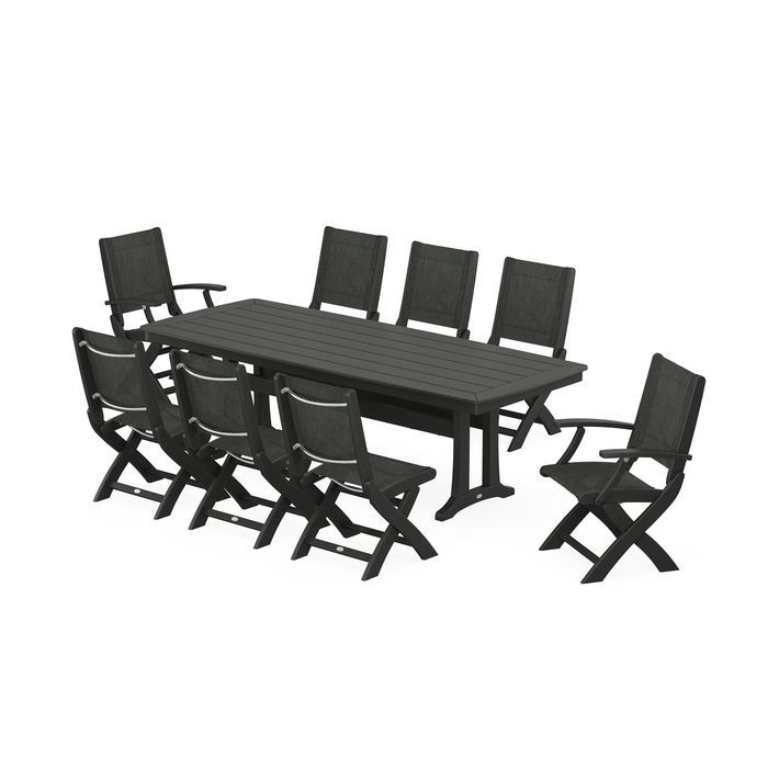 Coastal Folding 9-Piece Dining Set with Trestle Legs