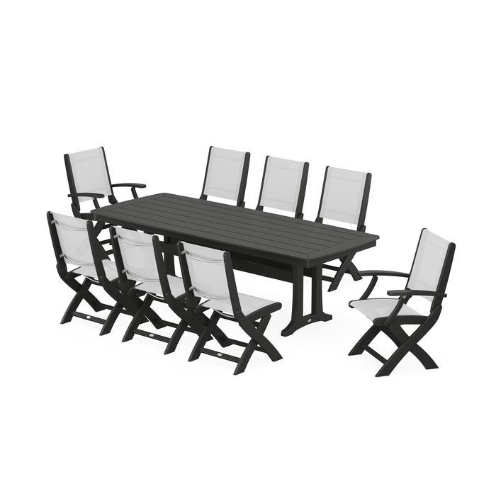 Coastal Folding 9-Piece Dining Set with Trestle Legs