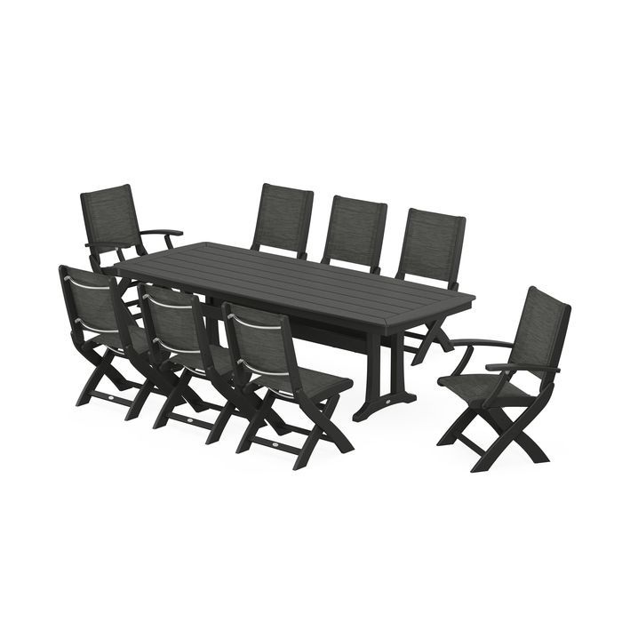 Coastal Folding 9-Piece Dining Set with Trestle Legs