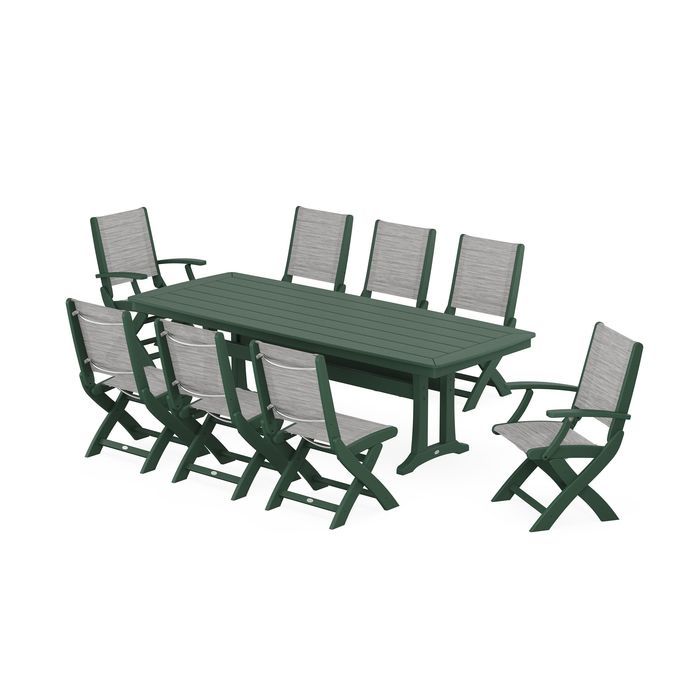 Coastal Folding 9-Piece Dining Set with Trestle Legs