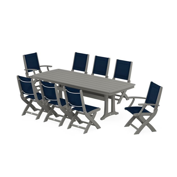 Coastal Folding 9-Piece Dining Set with Trestle Legs