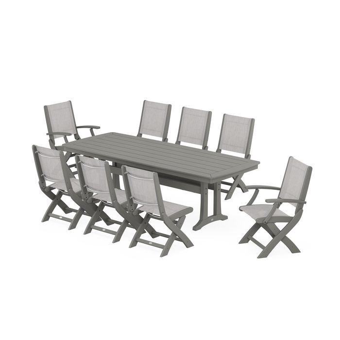 Coastal Folding 9-Piece Dining Set with Trestle Legs