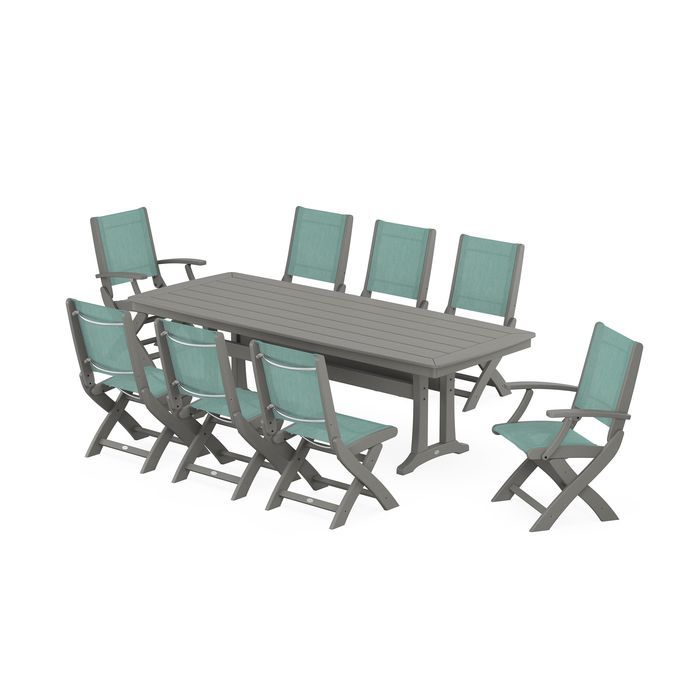 Coastal Folding 9-Piece Dining Set with Trestle Legs