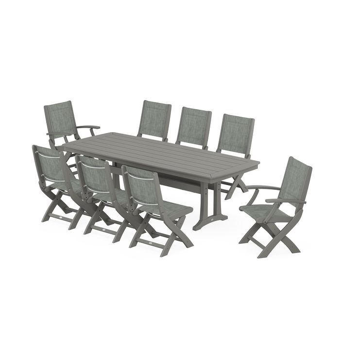 Coastal Folding 9-Piece Dining Set with Trestle Legs