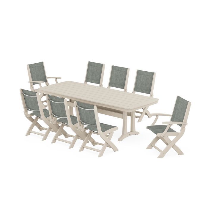 Coastal Folding 9-Piece Dining Set with Trestle Legs