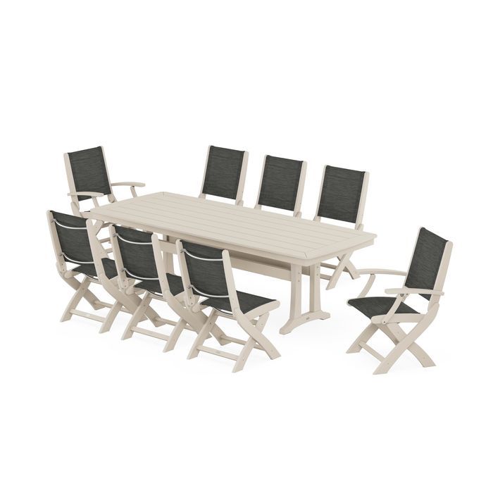 Coastal Folding 9-Piece Dining Set with Trestle Legs