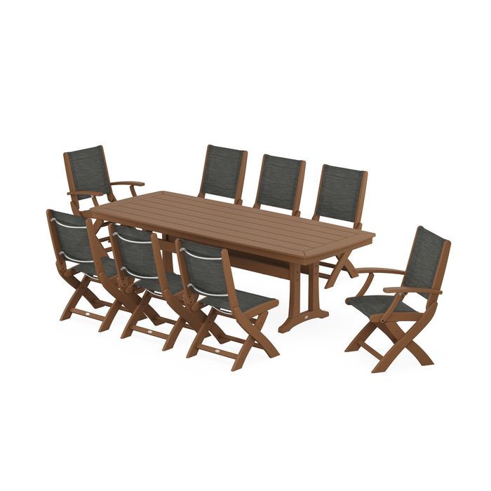 Coastal Folding 9-Piece Dining Set with Trestle Legs