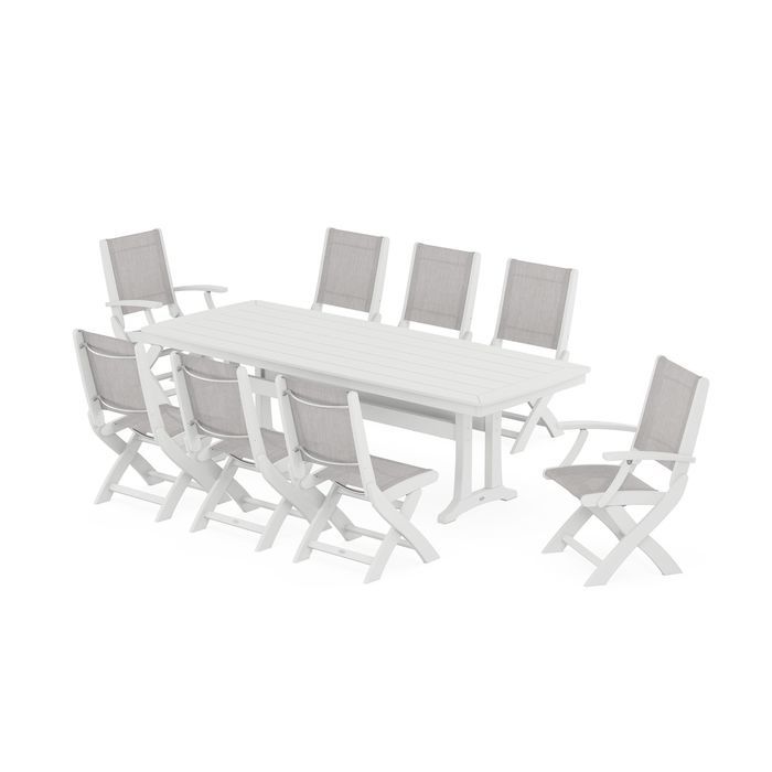 Coastal Folding 9-Piece Dining Set with Trestle Legs