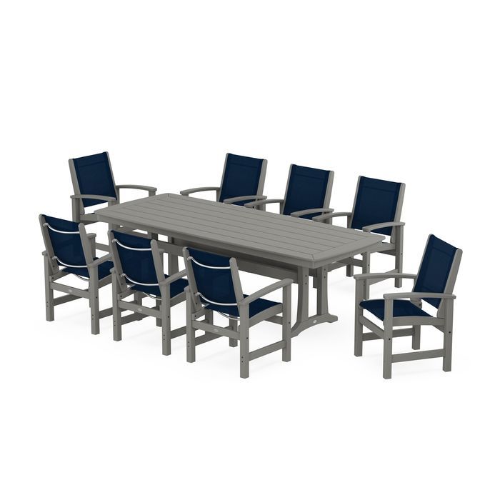 Coastal 9-Piece Dining Set with Trestle Legs