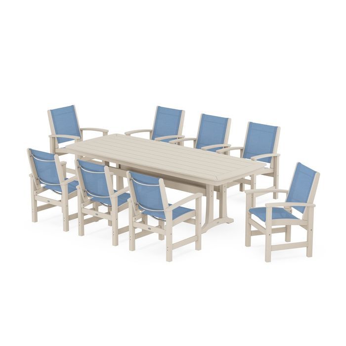 Coastal 9-Piece Dining Set with Trestle Legs