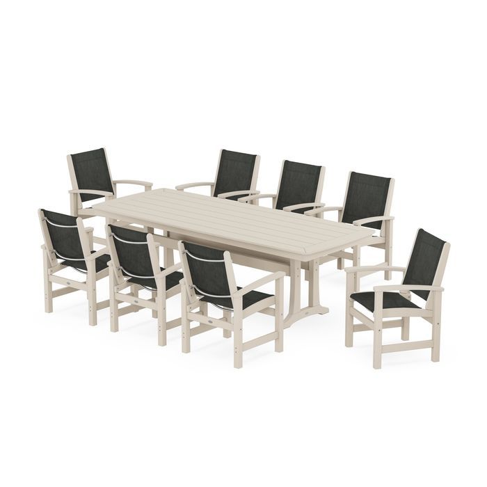 Coastal 9-Piece Dining Set with Trestle Legs