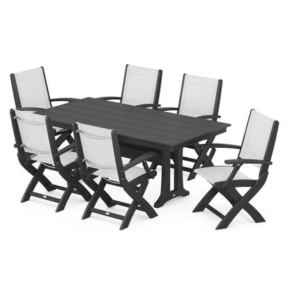 Coastal Folding Chair 7-Piece Dining Set with Trestle Legs