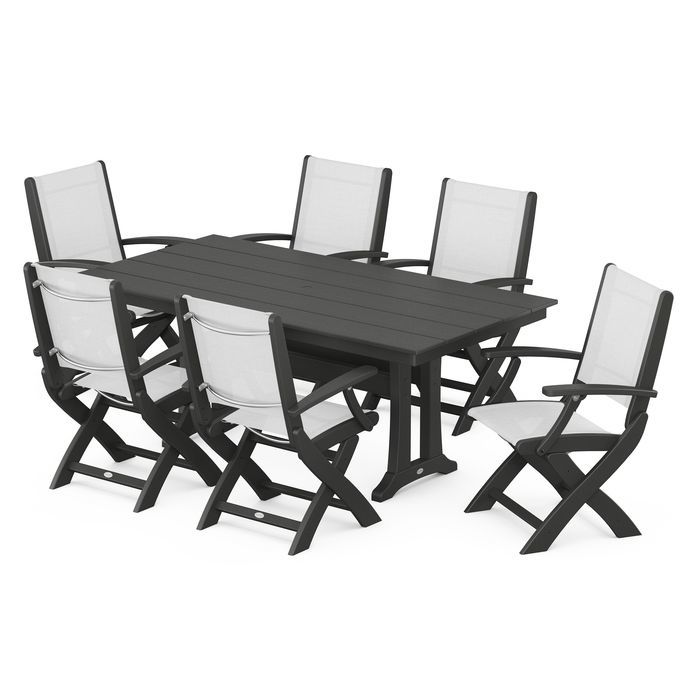 Coastal Folding Chair 7-Piece Dining Set with Trestle Legs