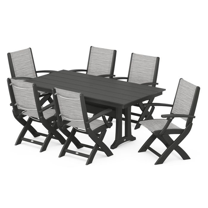 Coastal Folding Chair 7-Piece Dining Set with Trestle Legs