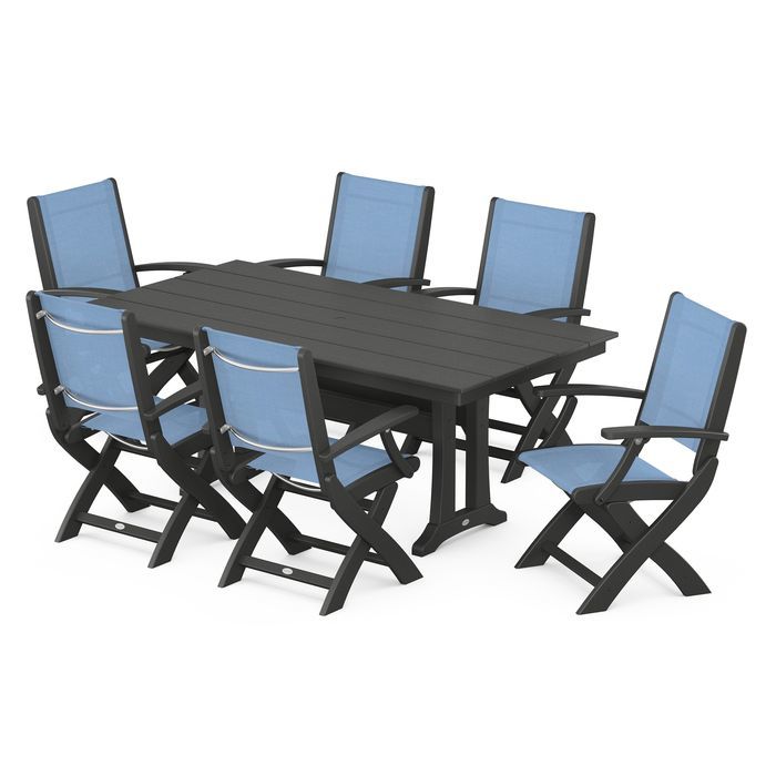 Coastal Folding Chair 7-Piece Dining Set with Trestle Legs