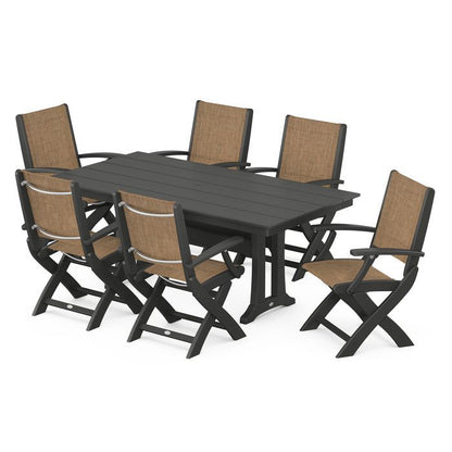 Coastal Folding Chair 7-Piece Dining Set with Trestle Legs