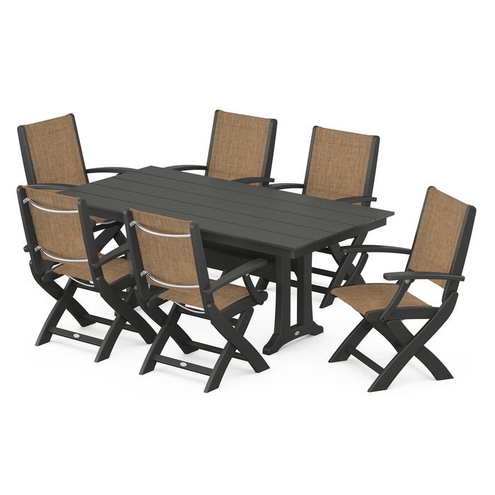 Coastal Folding Chair 7-Piece Dining Set with Trestle Legs