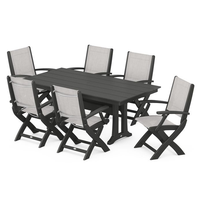 Coastal Folding Chair 7-Piece Dining Set with Trestle Legs