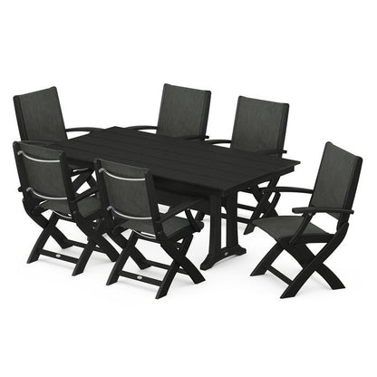 Coastal Folding Chair 7-Piece Dining Set with Trestle Legs