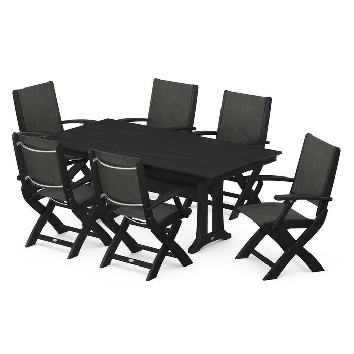 Coastal Folding Chair 7-Piece Dining Set with Trestle Legs