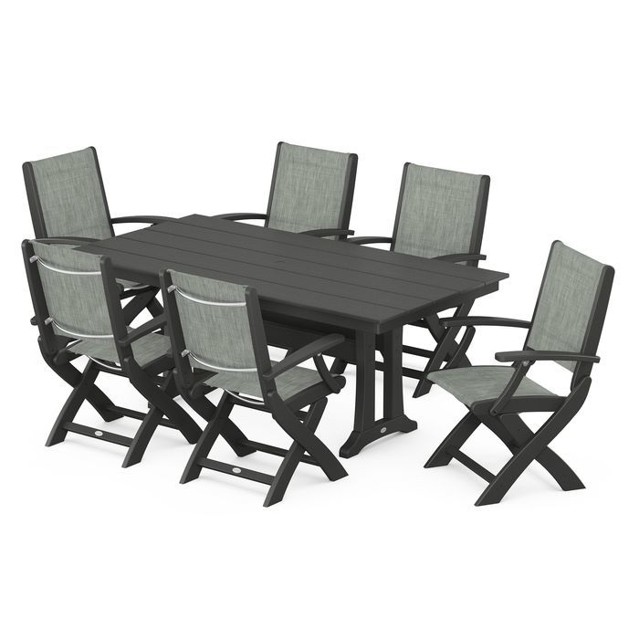 Coastal Folding Chair 7-Piece Dining Set with Trestle Legs