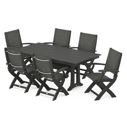 Coastal Folding Chair 7-Piece Dining Set with Trestle Legs