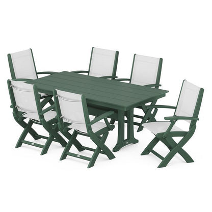 Coastal Folding Chair 7-Piece Dining Set with Trestle Legs