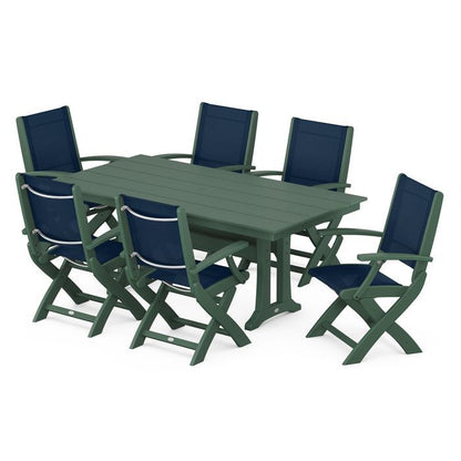 Coastal Folding Chair 7-Piece Dining Set with Trestle Legs