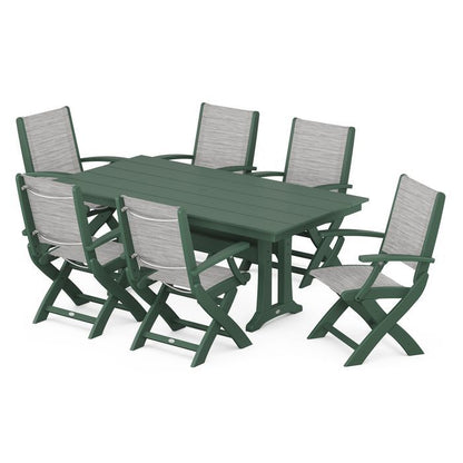 Coastal Folding Chair 7-Piece Dining Set with Trestle Legs