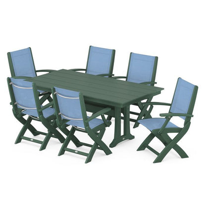 Coastal Folding Chair 7-Piece Dining Set with Trestle Legs