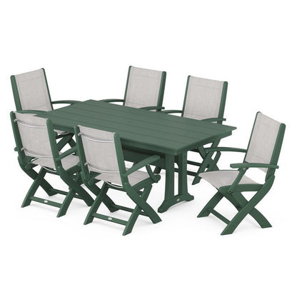 Coastal Folding Chair 7-Piece Dining Set with Trestle Legs