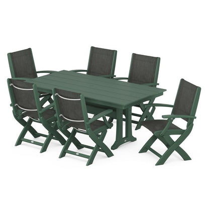 Coastal Folding Chair 7-Piece Dining Set with Trestle Legs