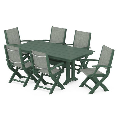 Coastal Folding Chair 7-Piece Dining Set with Trestle Legs