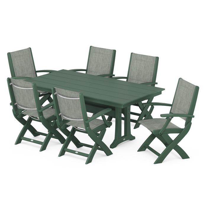 Coastal Folding Chair 7-Piece Dining Set with Trestle Legs