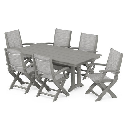 Coastal Folding Chair 7-Piece Dining Set with Trestle Legs