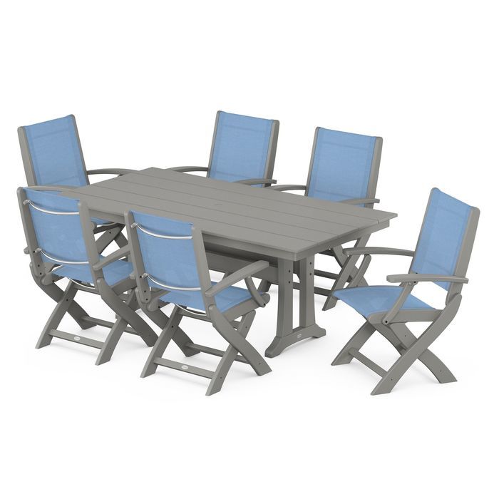Coastal Folding Chair 7-Piece Dining Set with Trestle Legs
