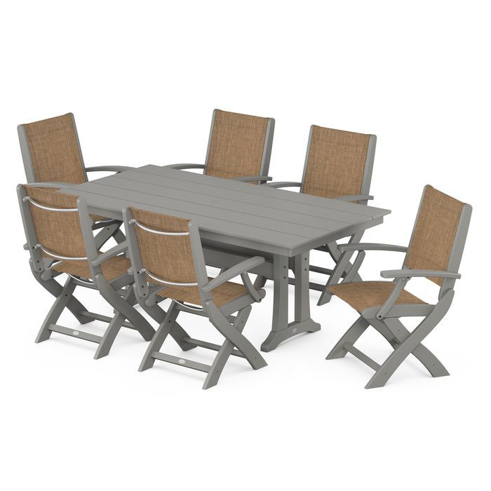Coastal Folding Chair 7-Piece Dining Set with Trestle Legs