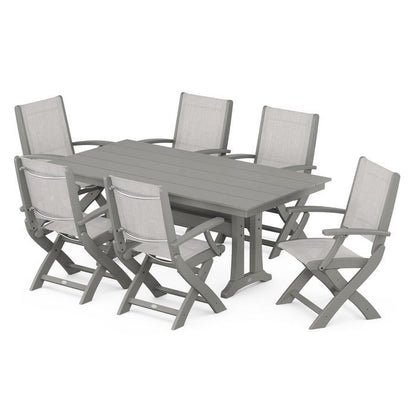 Coastal Folding Chair 7-Piece Dining Set with Trestle Legs
