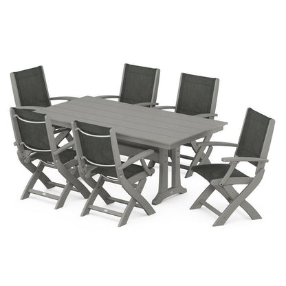Coastal Folding Chair 7-Piece Dining Set with Trestle Legs