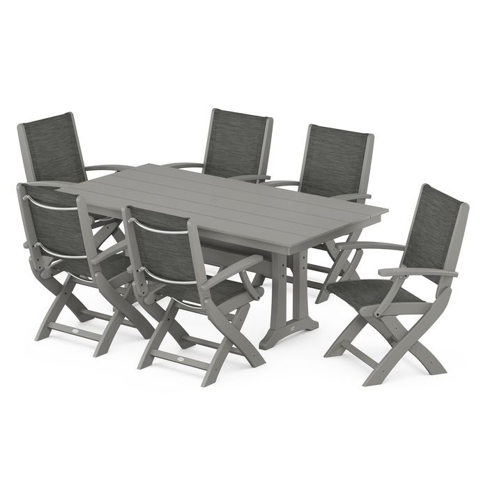 Coastal Folding Chair 7-Piece Dining Set with Trestle Legs