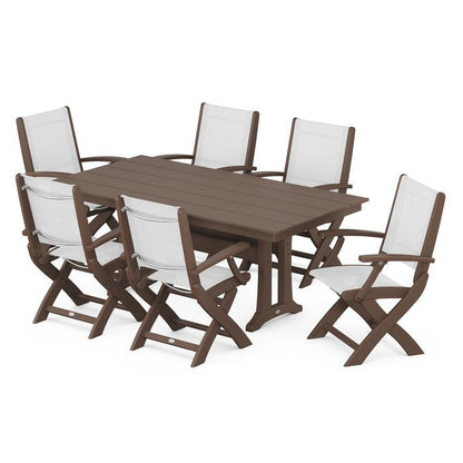 Coastal Folding Chair 7-Piece Dining Set with Trestle Legs