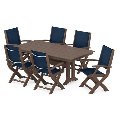 Coastal Folding Chair 7-Piece Dining Set with Trestle Legs