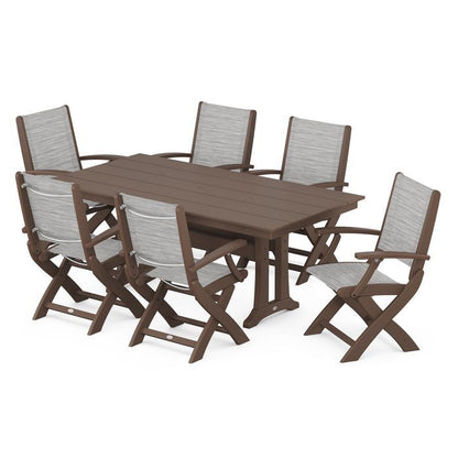 Coastal Folding Chair 7-Piece Dining Set with Trestle Legs