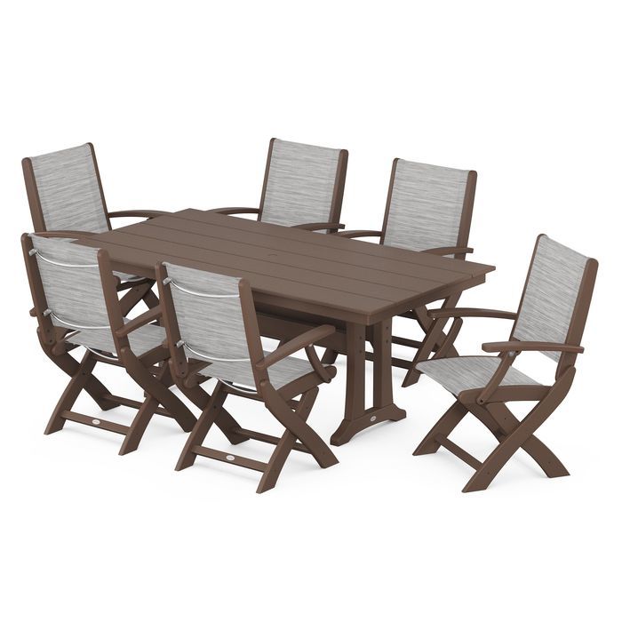 Coastal Folding Chair 7-Piece Dining Set with Trestle Legs